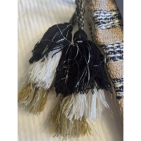 Set of 2 Burlap & Blue W/ Silver Color Threading 22” Christmas Stocking - Picture 3 of 4